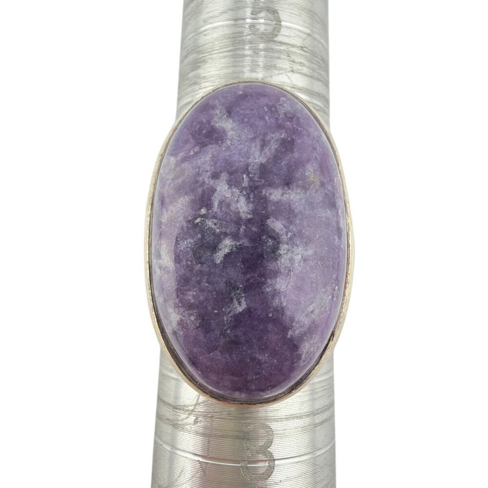 Oval Charoite Purple 925 Sterling Silver Statement Ring Size 7